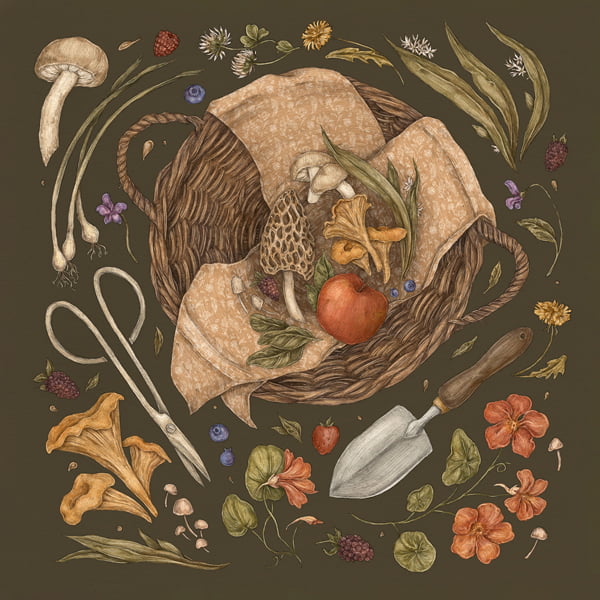 Forage by Jessica Roux, cover image of Kitchen Witch by Sarah Robinson, Womancraft Publishing